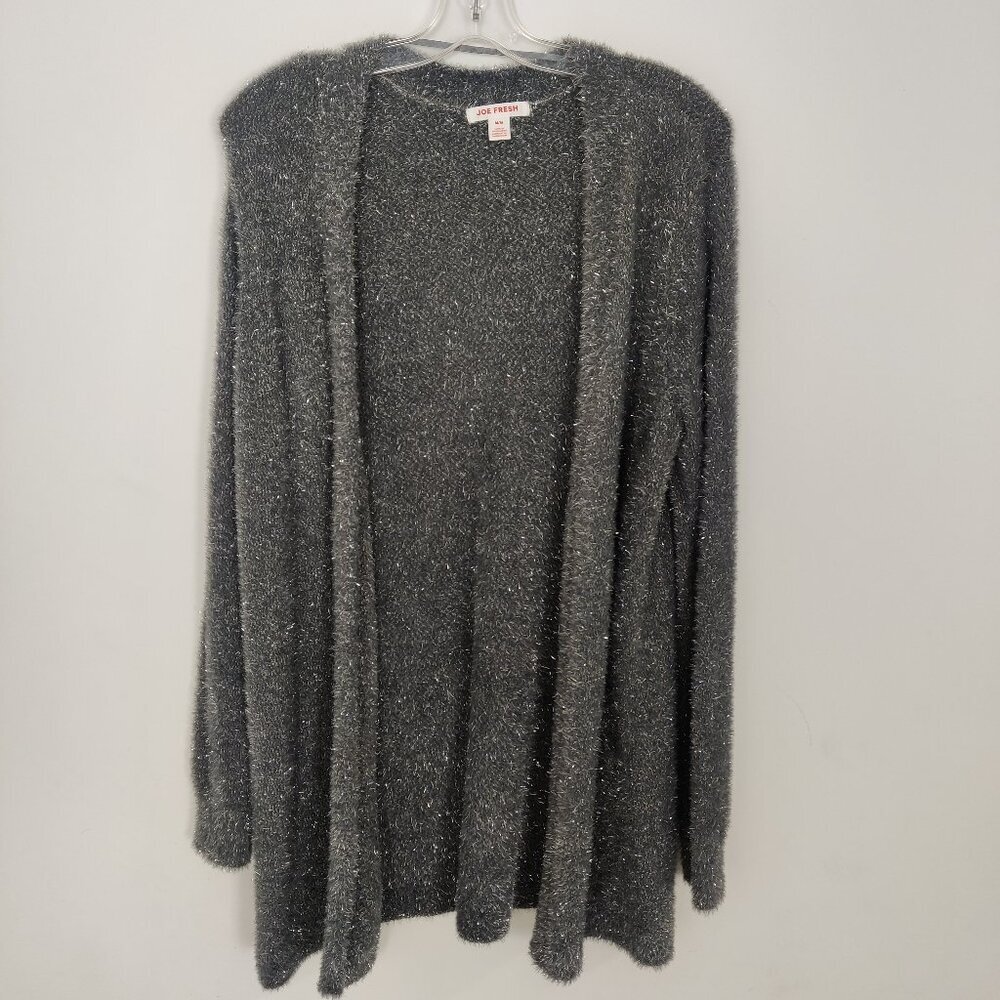 Joe Fresh Women's Open Front Cardigan Size M Gray Metallic Casual Party Leisure